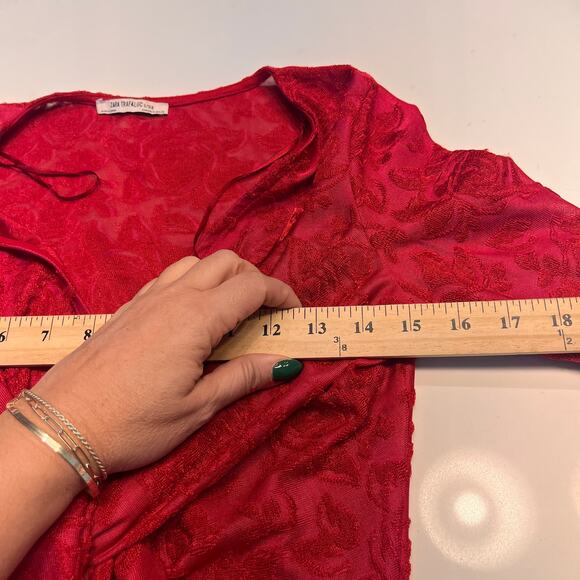 Zara Red Long Sleeve Floral Brocade Midi Dress Small - Picture 6 of 7